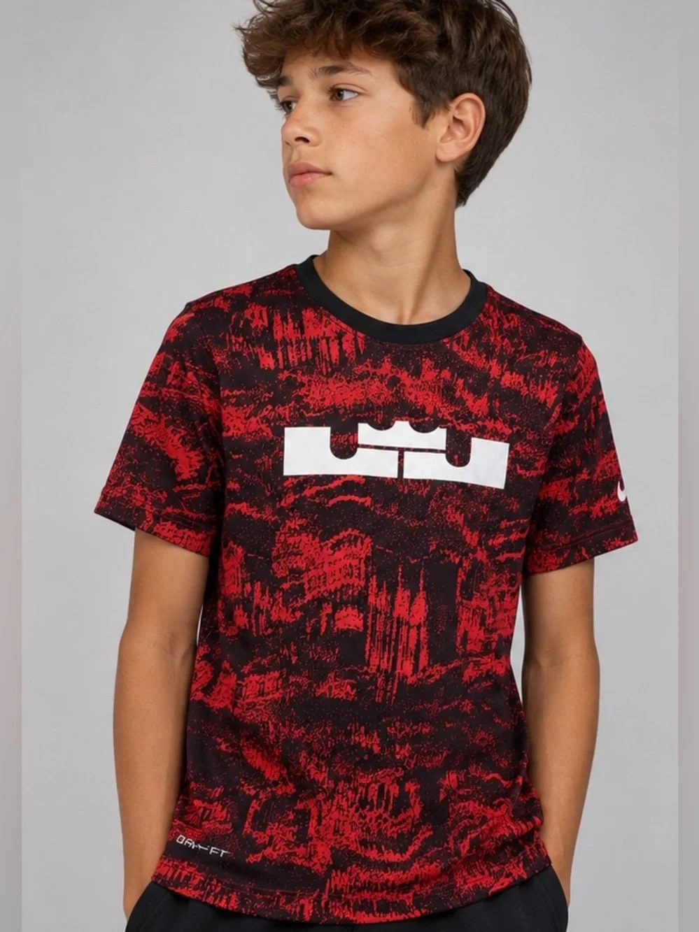 Nike LeBron Boys Dri-FIT Graphic T-Shirt – Red & Black – Size Medium